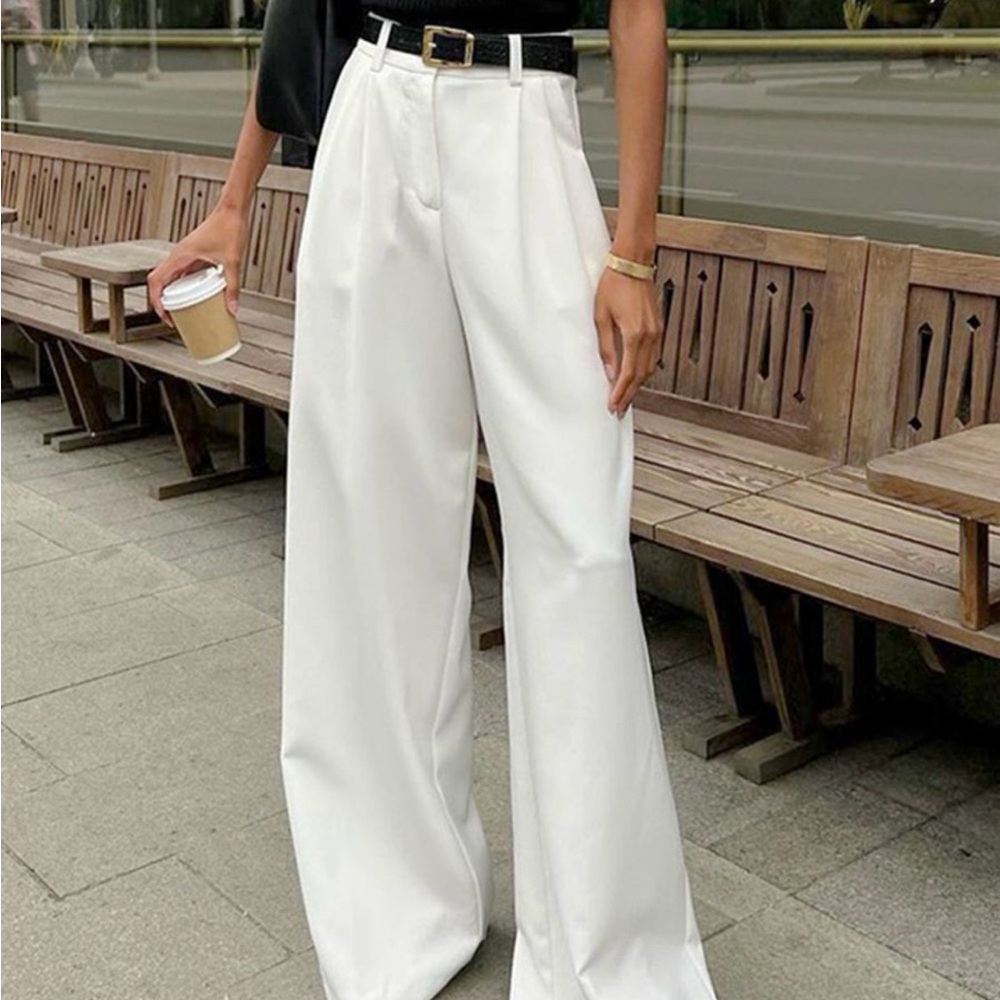 Commense Wide-Leg High-Rise Trousers in White